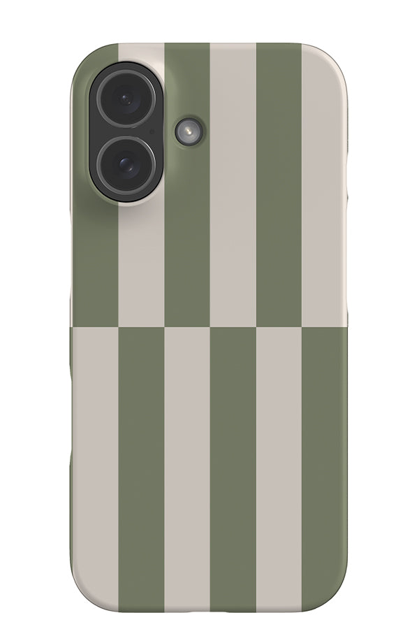 Shifted stripe snap phone case with a linear pattern with green and white