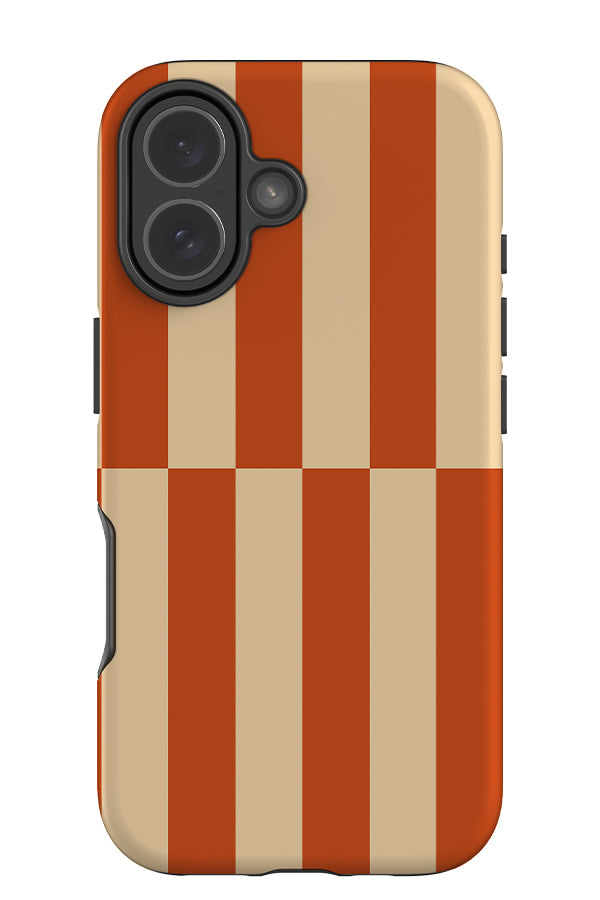 Shifted stripe tough phone case with a linear pattern with cream and orange