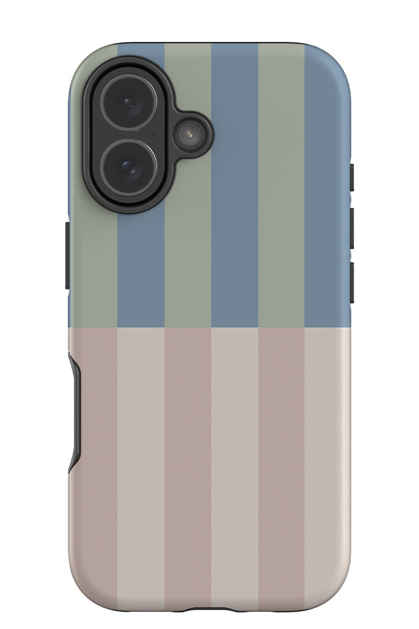 Shifted stripe tough phone case with a linear pattern with blue, green, light pink and beige