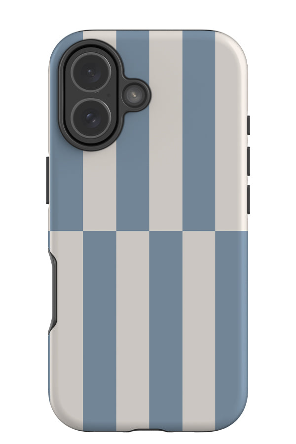 Shifted stripe tough phone case with a linear pattern with blue and white