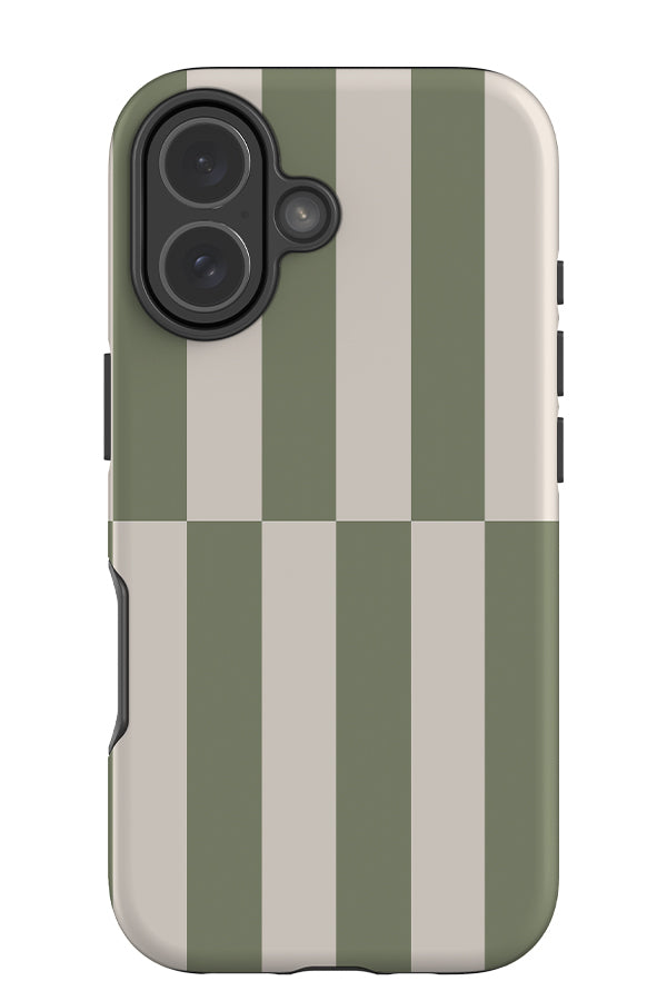 Shifted stripe tough phone case with a linear pattern with green and white