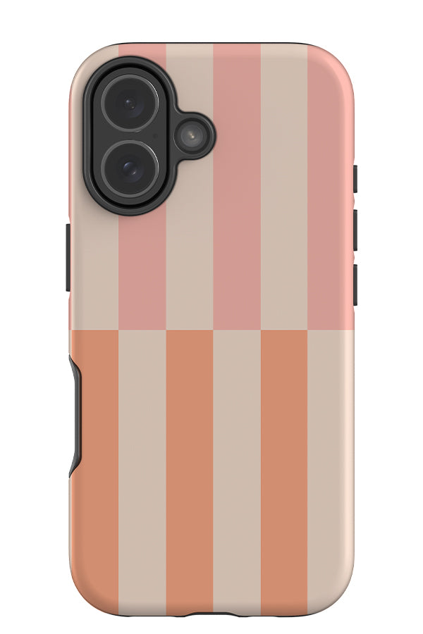 Shifted stripe tough phone case with a linear pattern with pink, beige and peach