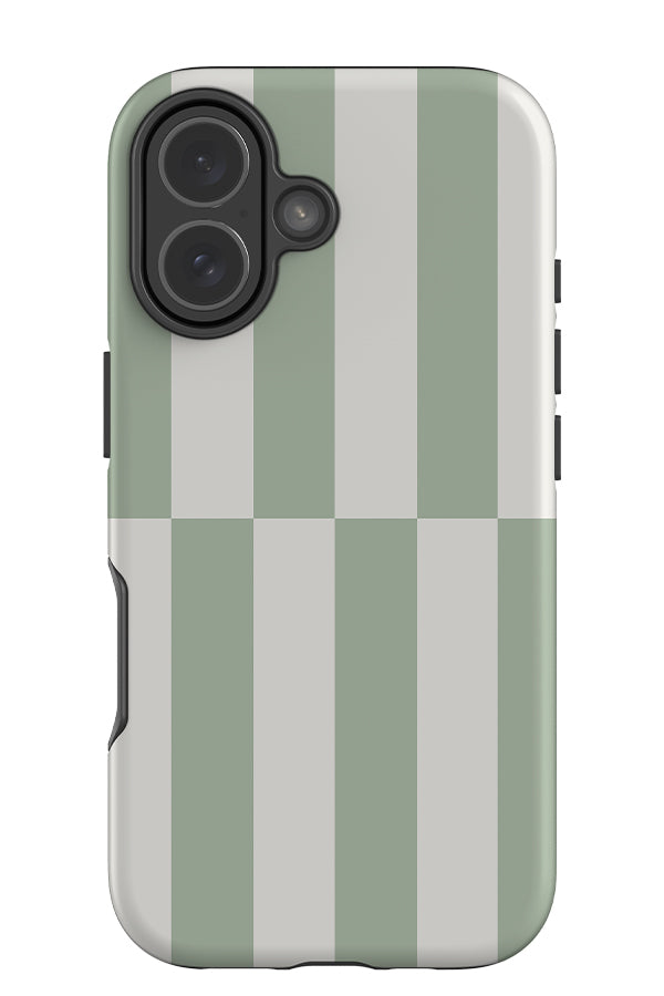 Shifted stripe tough phone case with a linear pattern with white and green