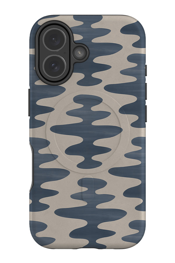 Soft curve MagSafe phone case with a waving pattern in beige and blue
