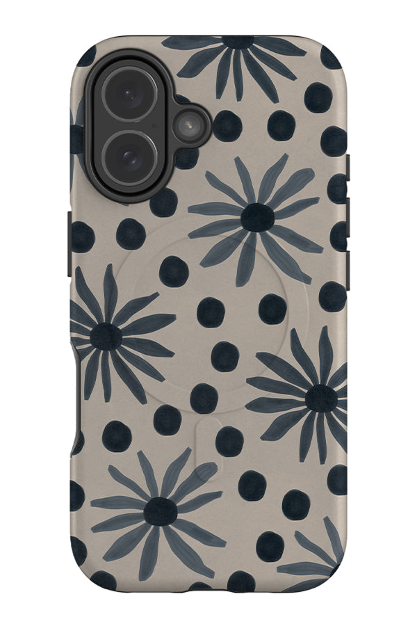soft daisy dot MagSafe phone case with blue hand painted flowers and polka dots