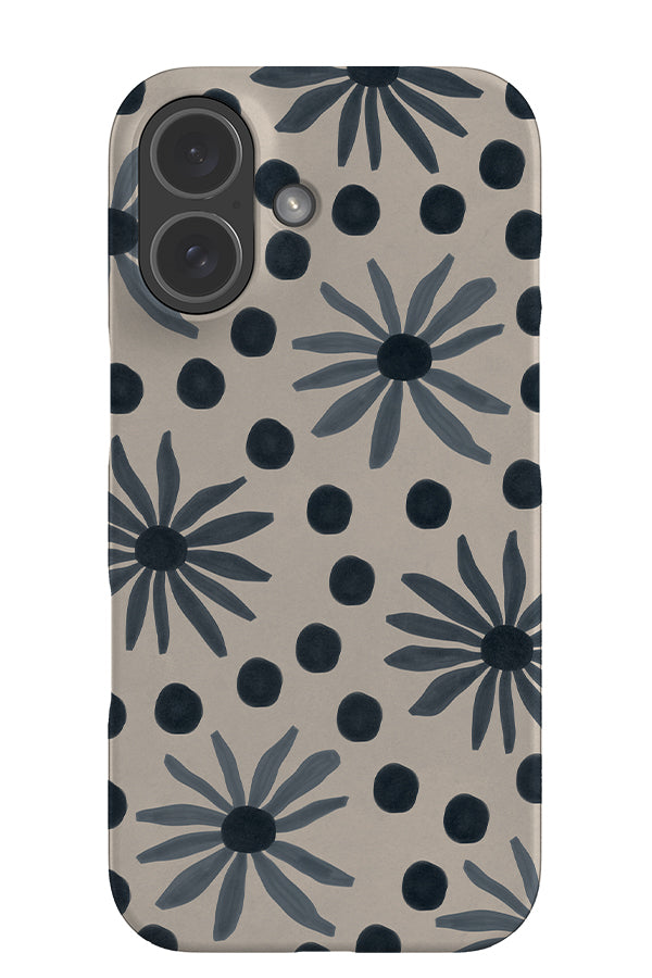 soft daisy dot snap phone case with blue hand painted flowers and polka dots