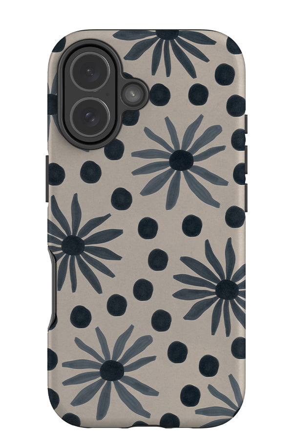 soft daisy dot tough phone case with blue hand painted flowers and polka dots