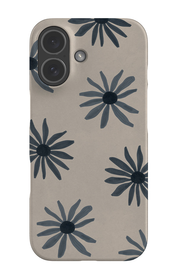 Soft daisy snap phone case with blue hand painted flowers on a beige background