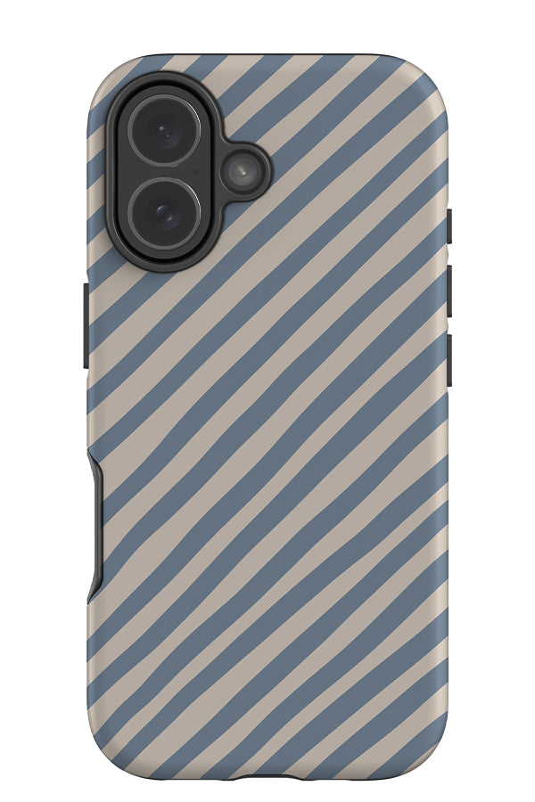 Soft diagonal stripe tough phone case with blue hand drawn stripes