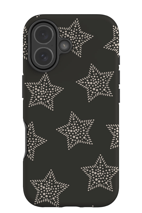 soft dot tough phone case with beige polka dot stars on a black background