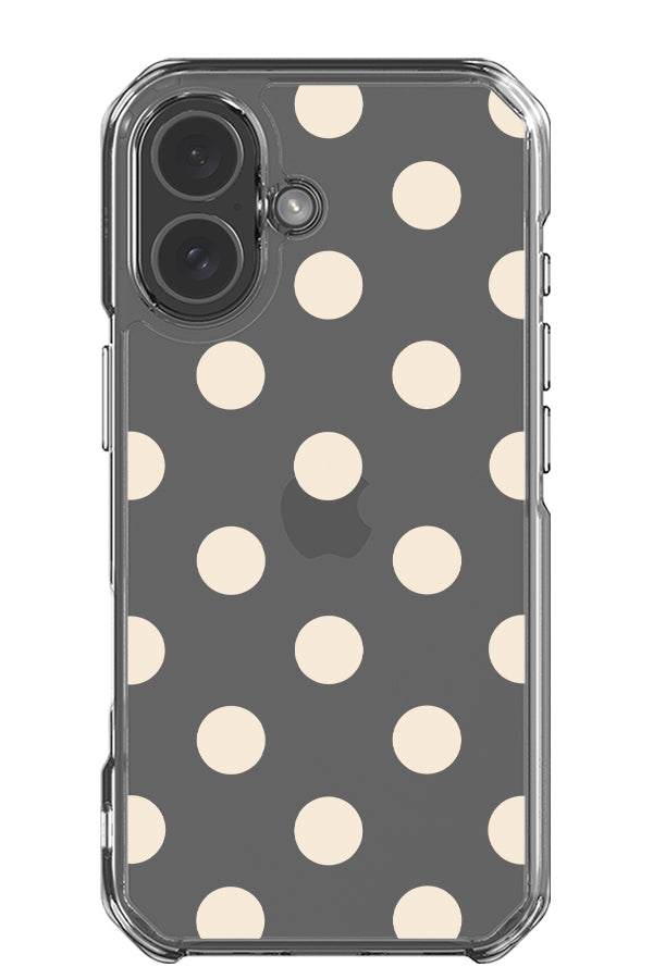 Soft dots clear impact phone case with a uniform polka dot design in beige