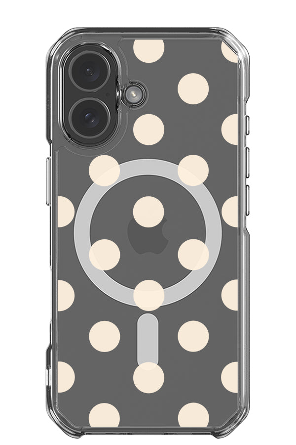 Soft dots clear impact MagSafe phone case with a uniform polka dot design in beige