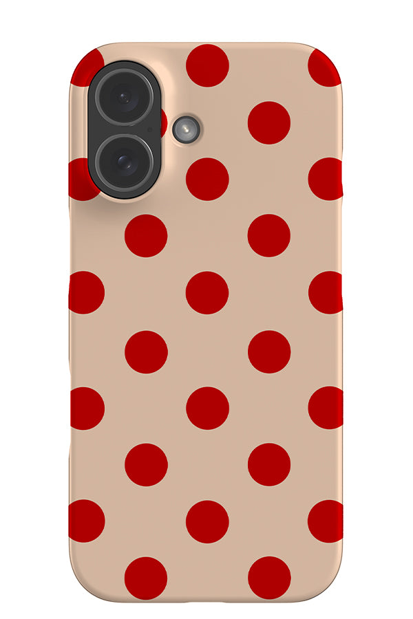 Soft dots snap phone case with a beige base colour and red uniform polka dots