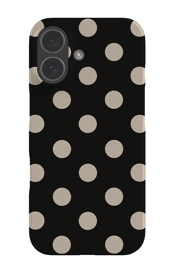 Soft dots snap phone case with a black base colour and beige uniform polka dots