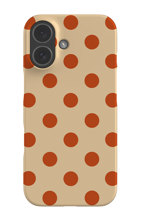 Soft dots snap phone case with a cream base colour and orange uniform polka dots