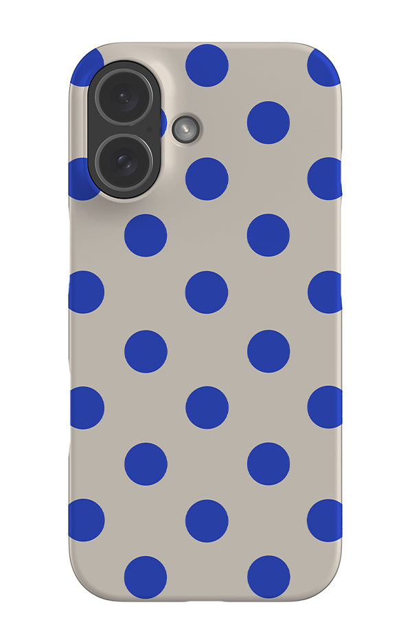 Soft dots snap phone case with a beige base colour and blue uniform polka dots