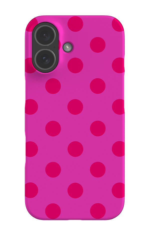 Soft dots snap phone case with a hot pink base colour and dark pink uniform polka dots