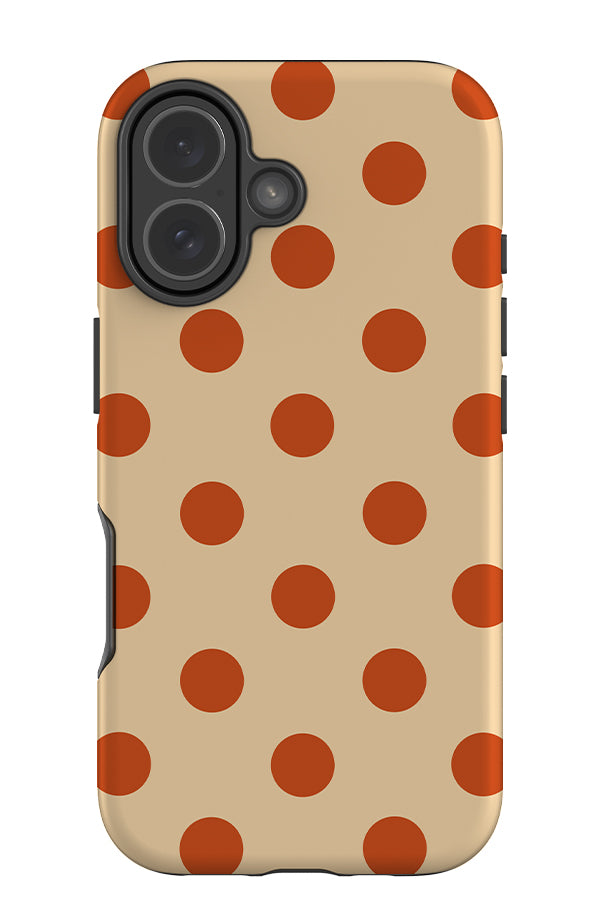 Soft dots tough phone case with a cream base colour and orange uniform polka dots