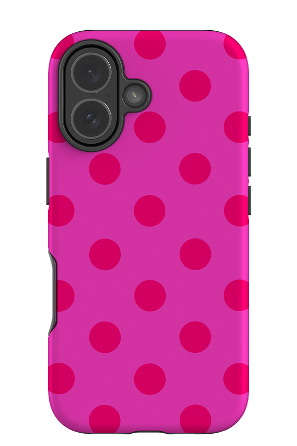 Soft dots tough phone case with a hot pink base colour and dark pink uniform polka dots