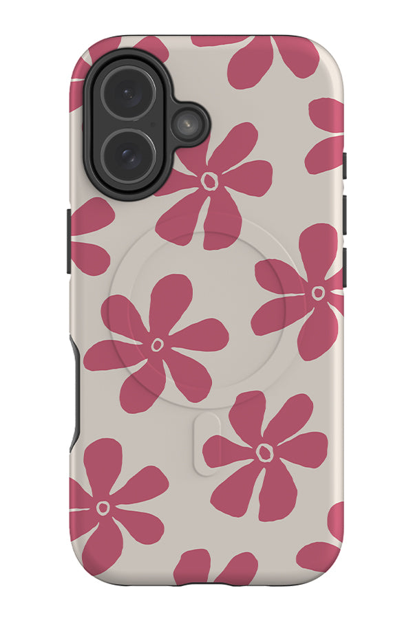 Soft flora daisy MagSafe phone case with pink hand drawn daisies on a beige background