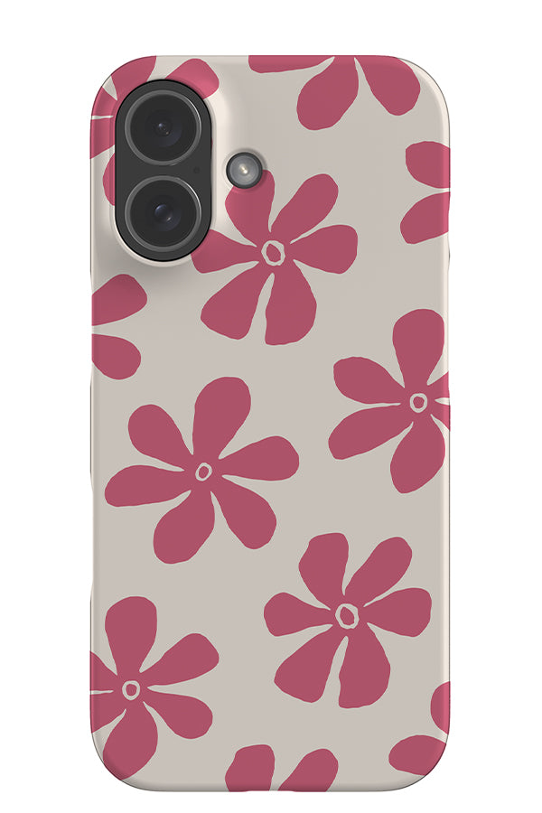 Soft flora daisy snap phone case with pink hand drawn daisies on a white background