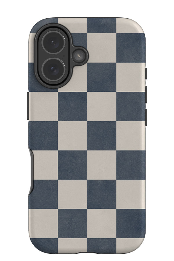 soft garden check tough phone case with a textured blue and beige checkered pattern