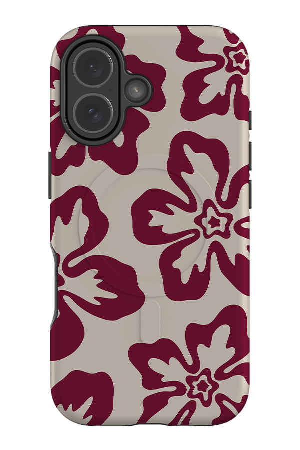 Soft hibiscus MagSafe phone case with red hibiscus flowers on a white background