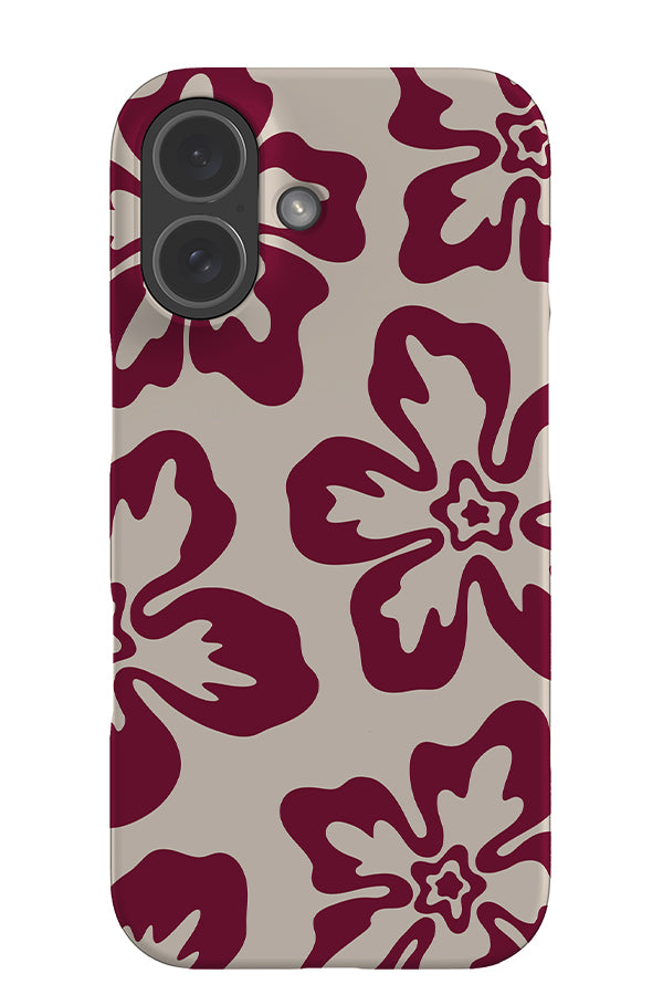 Soft hibiscus snap phone case with red hibiscus flowers on a beige background