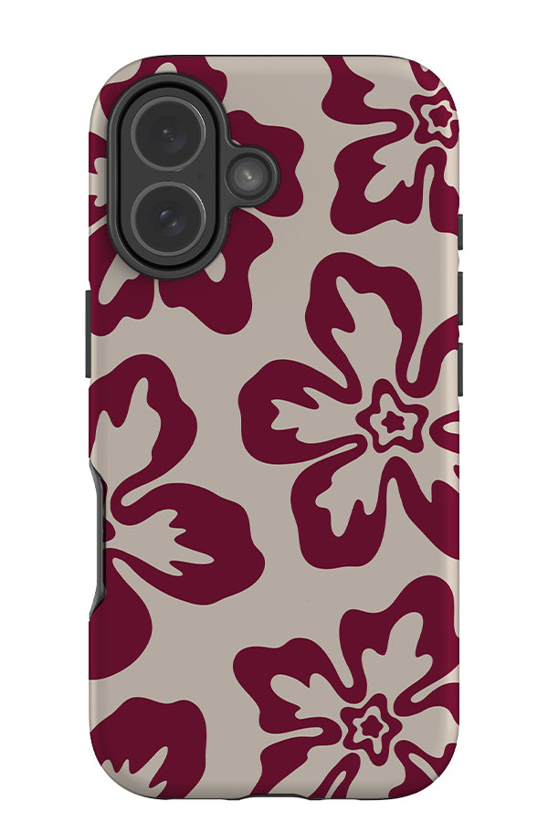 Soft hibiscus tough phone case with red hibiscus flowers on a beige background