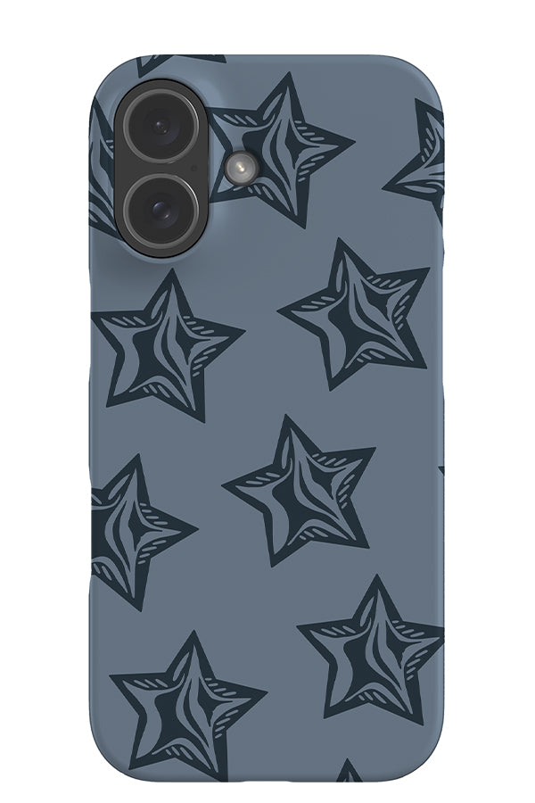 soft inflate star snap phone case with dark blue 3d drawn stairs on a blue background