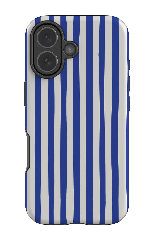 Soft Line stripe tough phone case with a hand drawn vertical linear pattern in bright blue