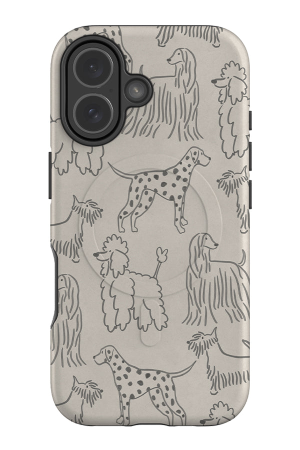 soft marker dog scatter MagSafe phone case with a beige base colour and black line art dogs