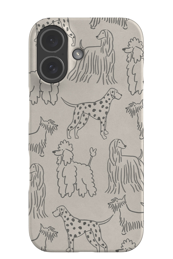 soft marker dog scatter snap phone case with a beige base colour and black line art dogs