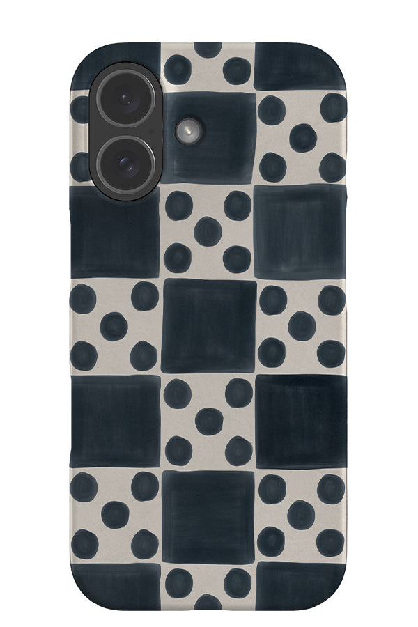 Soft marker dot check snap phone case with a blue checkered pattern and blue dots