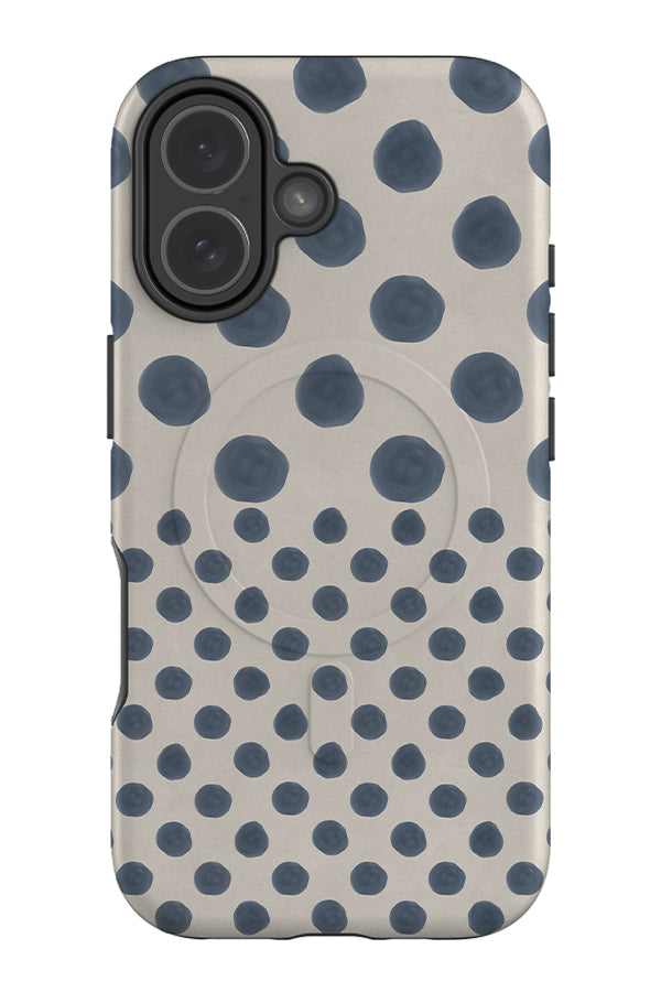 Soft marker mixed dot MagSafe phone case with a mixed size polka dot pattern blue and beige