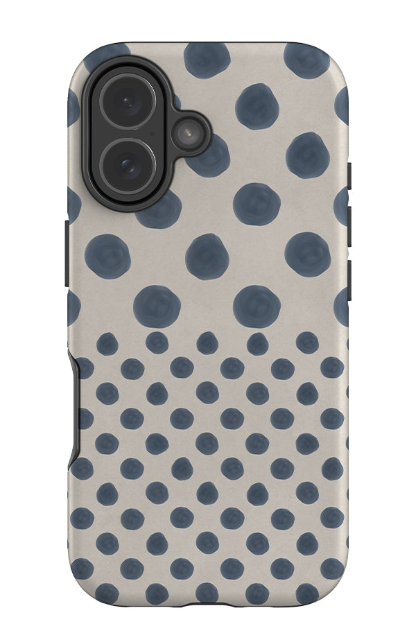 Soft marker mixed dot tough phone case with a mixed size polka dot pattern blue and beige