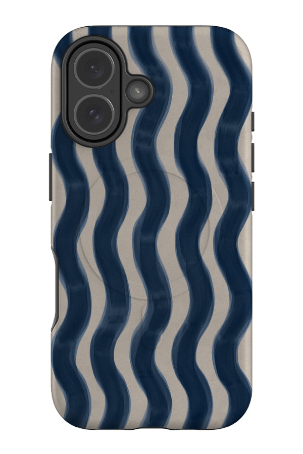 soft marker wave stripe MagSafe phone case with a blue and beige wavy linear pattern