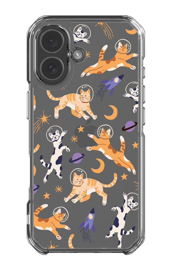 Space cats clear impact phone case with bold colourful astronaut cats with space elements