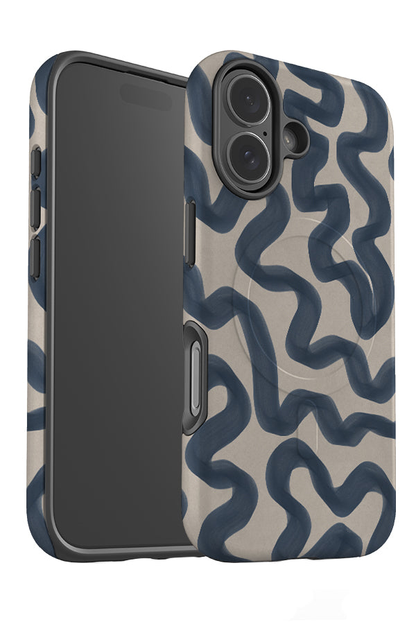 squiggle lines MagSafe phone case angle detail with thick, blue swirling lines