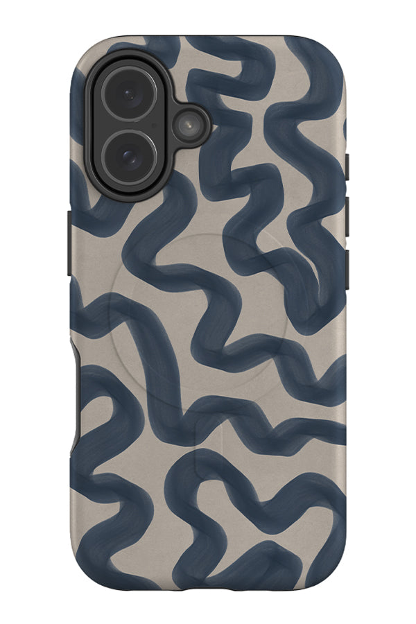 squiggle lines MagSafe phone case with thick, blue swirling lines