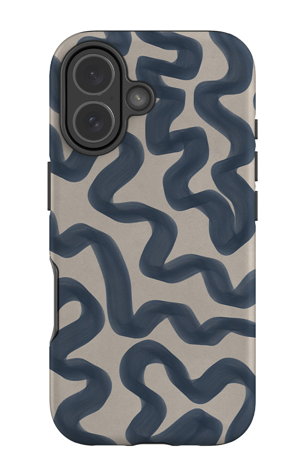 squiggle lines tough phone case with thick, blue swirling lines