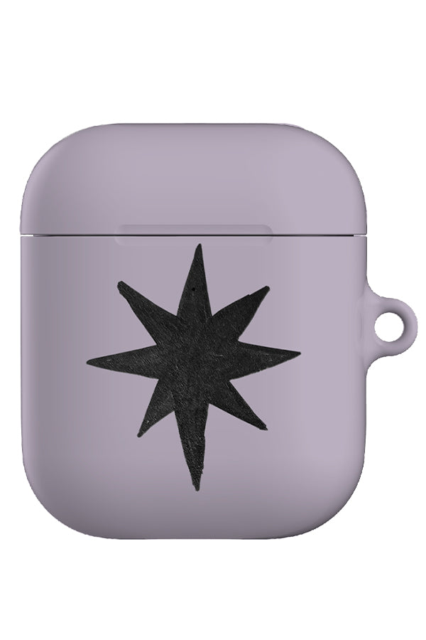 statement starburst airpod gen 1 +
 2 case with a lilac base and a single large black hand drawn star 
