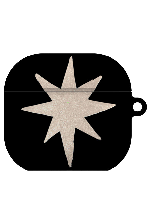 statement starburst airpod gen 4 case with a black base and a single large beige hand drawn star 