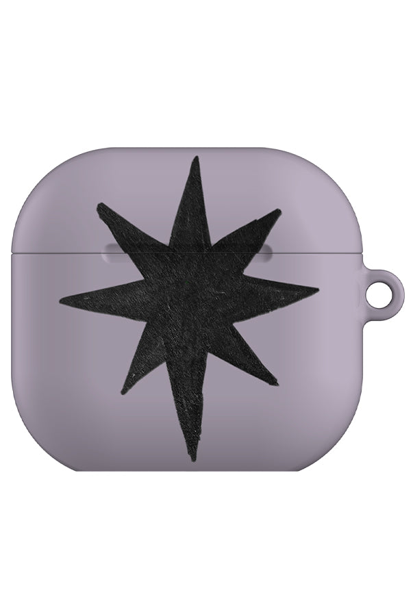 statement starburst airpod gen 4 case with a lilac base and a single large black hand drawn star 