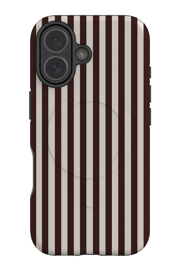 steady line stripe MagSafe phone case with dark brown and beige vertical stripes