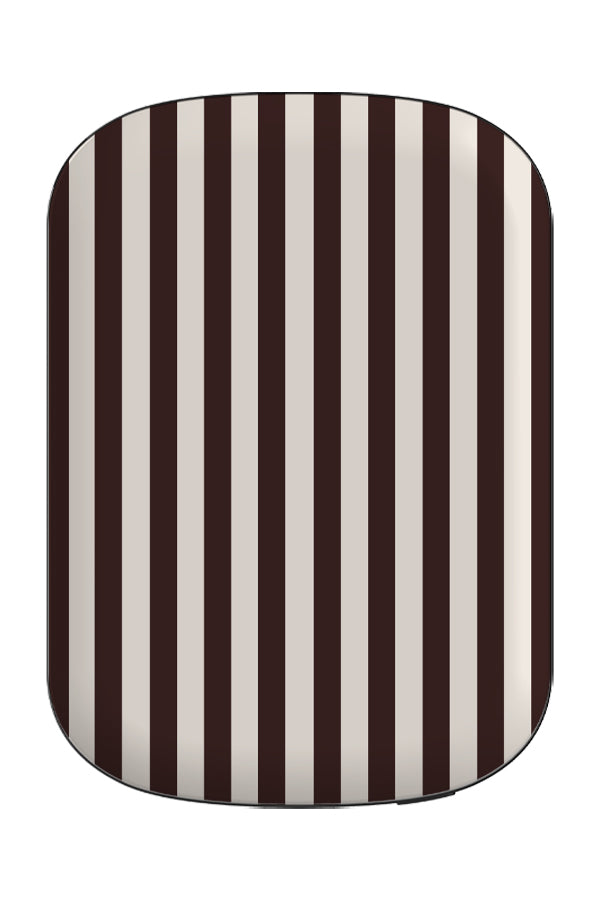 steady line stripe MagSafe ChargePod power bank front view with dark brown and beige vertical stripes
