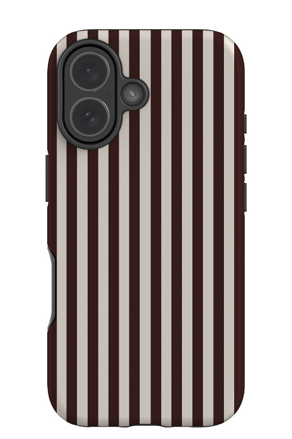 steady line stripe tough phone case with dark brown and beige vertical stripes