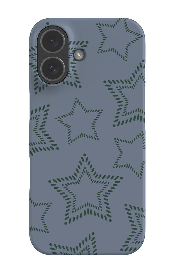 stich star snap phone case with green star outlines on a blue background