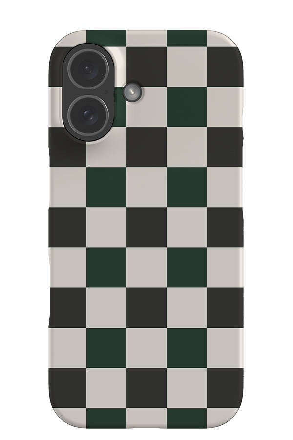 Still check snap phone case with a clean check pattern in black, white and green