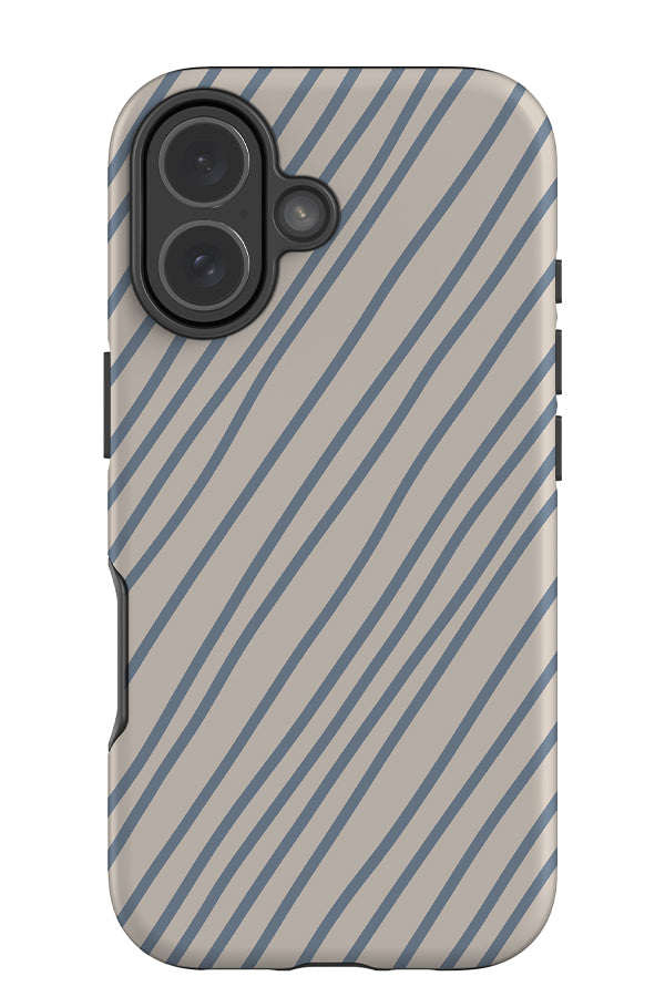 still diagonal line tough phone case with blue uneven hand drawn stripes